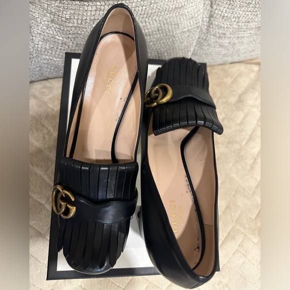 Gucci Black Platform Heels with Gold Accents - Picture 3 of 6